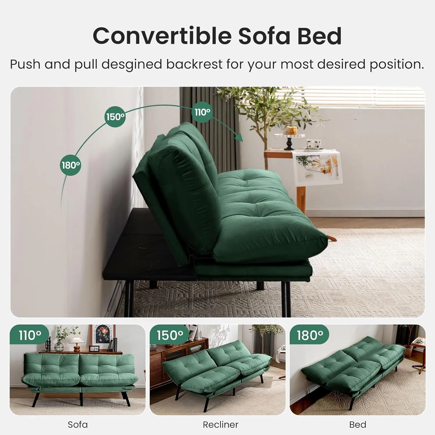 Velvet Convertible Futon Sofa Bed, 71" Cozy Loveseat Sleeper, Comfy 7" Thick Cushion Lounge Sofa Compact 2-Seater Futon Couch for Small Space Living Room Bedroom Dorm