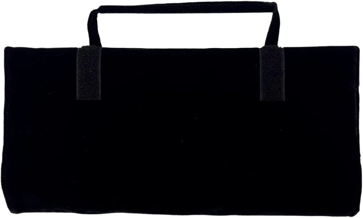 Velvet Travel Jewelry Case Roll Bag Organizer for Necklace Bracelet Earrings Ring, 11 Zipped Grids with Necklace Button, PVC Cover, Black