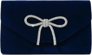Velvet Wine Red Evening Bag - Elegant Fabric Clutch with Rhinestone Bow for Women's Banquets and Special Occasions