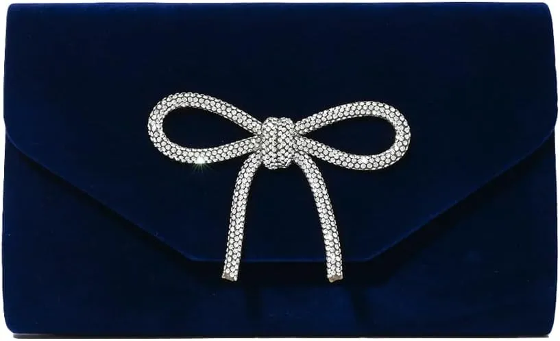 Velvet Wine Red Evening Bag - Elegant Fabric Clutch with Rhinestone Bow for Women's Banquets and Special Occasions
