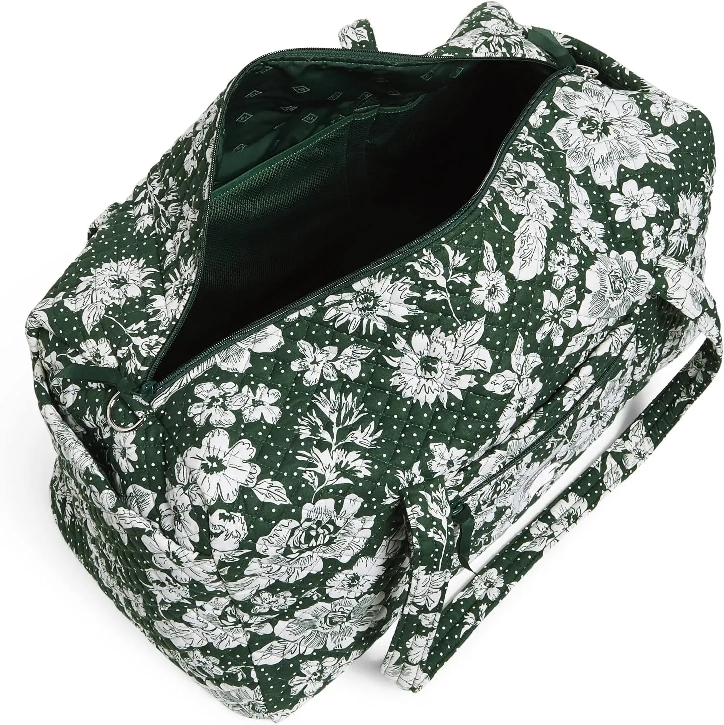 Vera Bradley Women's Cotton Collegiate Large Travel Duffle Bag (Multiple Teams Available), Michigan State University Dark Green/White Rain Garden - Recycled Cotton, One Size