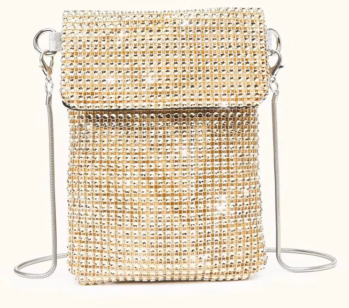 Verdusa Women's Crossbody Bag Glitter Rhinestone Evening Bag Purse Sequin Wedding Handbag