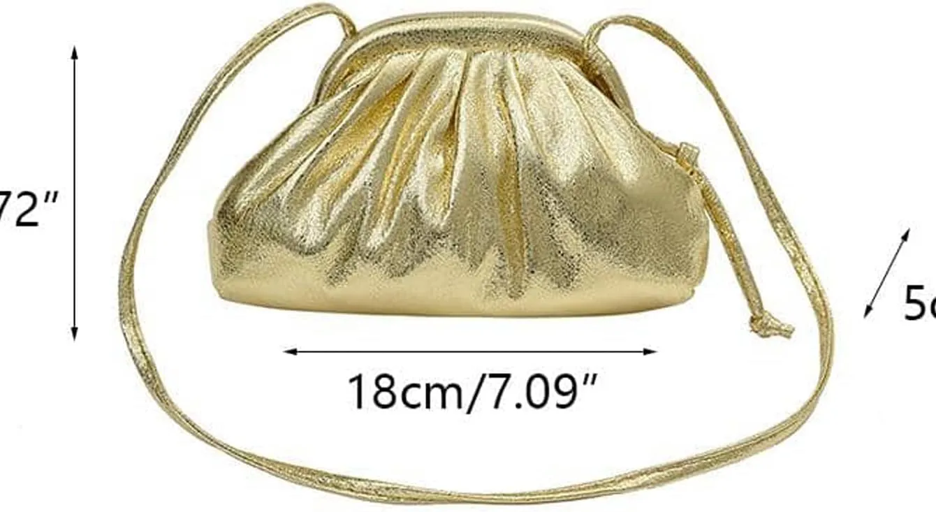 Verdusa Women's Metallic Ruched Clutch Handbags Crossbody Bag Shiny Evening Purse