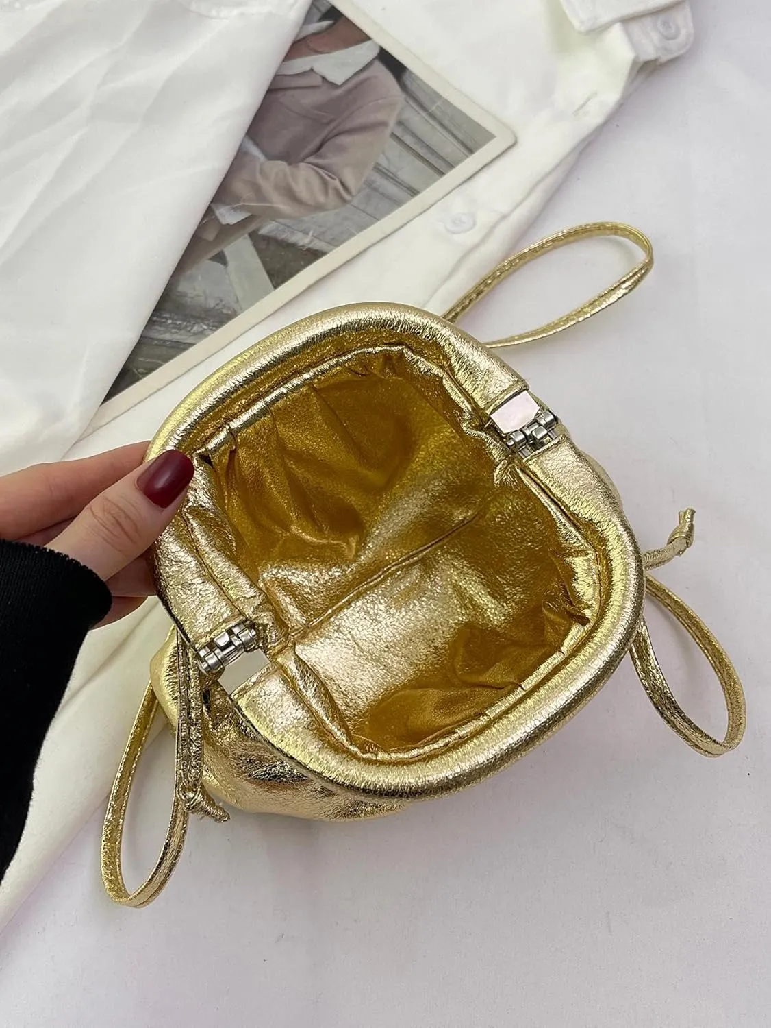 Verdusa Women's Metallic Ruched Clutch Handbags Crossbody Bag Shiny Evening Purse