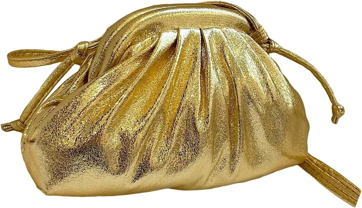 Verdusa Women's Metallic Ruched Clutch Handbags Crossbody Bag Shiny Evening Purse
