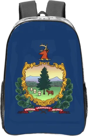 Vermont State Flag Transparent Backpack-16-Inch Pvc Clear Backpack With Side Pockets,Black