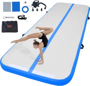 VEVOR Gymnastics Air Mat, Inflatable Track with Electric Pump, Training Mats for Home Use/Gym/Yoga/Cheerleading/Beach/Park/Water