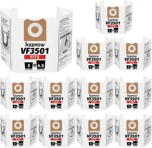 VF3501 Shop Vac Bags Compatible with Ridgid Vacuum 3 to 4.5 Gallon Dust Bags/Workshop Dry Vac Bags, Replacement Fiter Bags, Part # VF3501 / WS32045F9 (12 Pack)