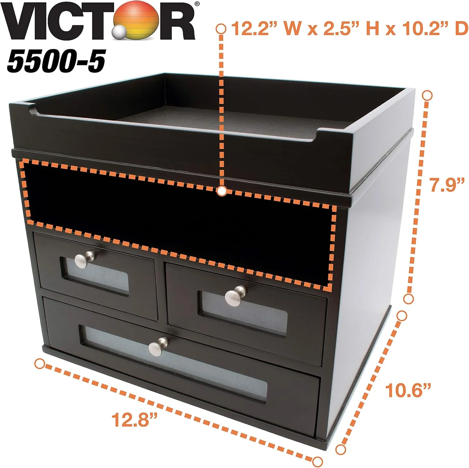 Victor Wood Midnight Black Collection, Tidy Tower Desktop Organizer, Black, (5500-5)