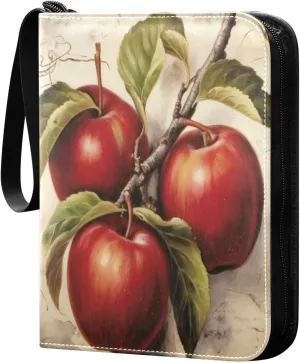Vintage Fruit Painting Card Binder with Double Sided PU Leather Holder Albums Book with 400 Pockets for Collectible Trading Card Games Card