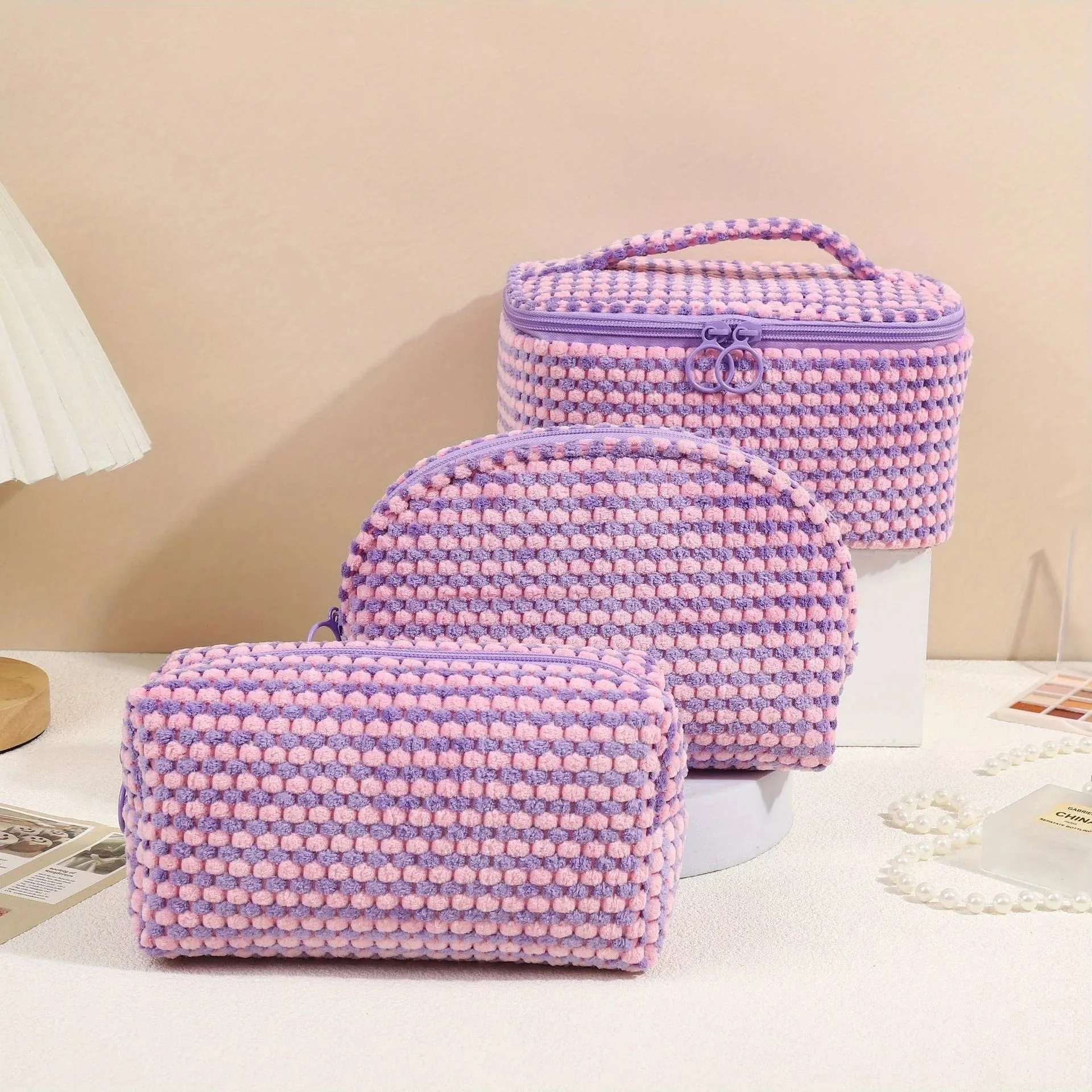 Viola | 3-Piece Soft  Cosmetic Makeup Bag Set
