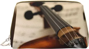Violin Sheet Music Print Travel Makeup Bag, Women's Large Capacity Makeup Bag, Waterproof Portable Bag, Open Flat Makeup Bag