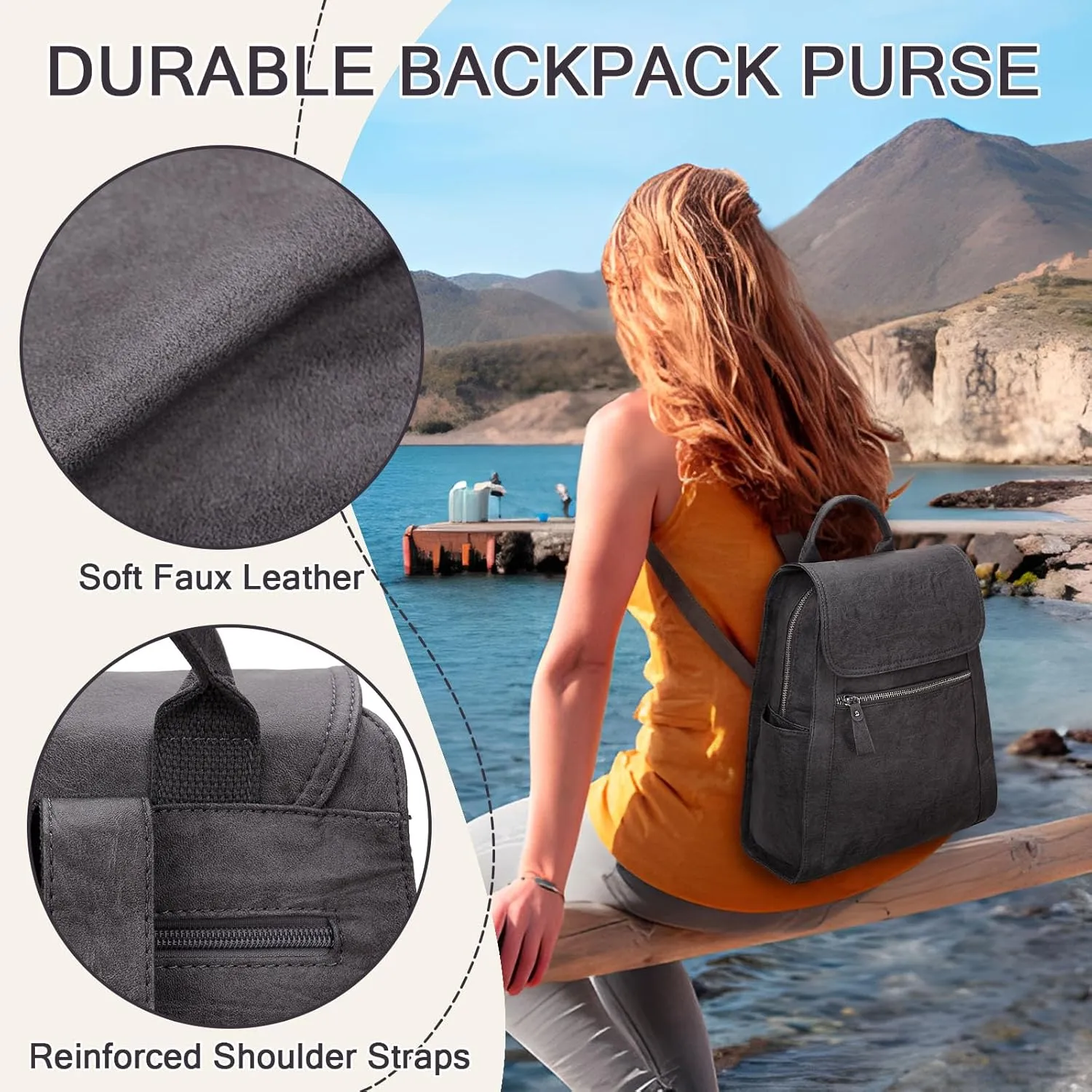 VX VONXURY Backpack Purse for Women,Lightweight Fashion Faux Leather Small Travel Daypack with Multiple Pockets(Grey