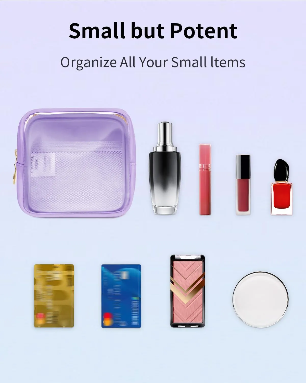 Wandering Nature Clear Makeup Bag for Purse Mini Make up Bag Cute Cosmetic Pouch for Women with Slip-in Pockets Travel Toiletry Essentials Vegan Leather Organizer Pouch,Patent Pending