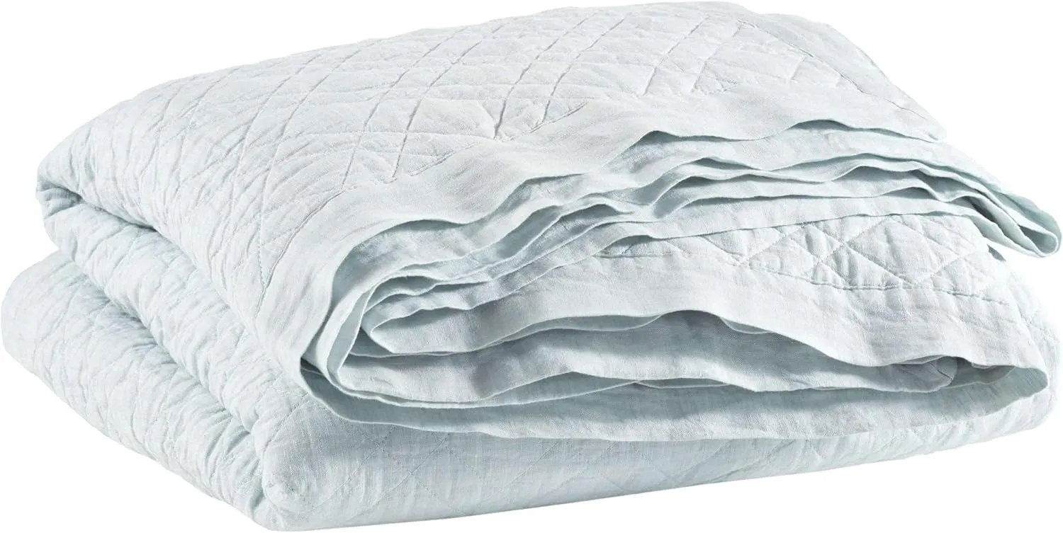 Washed Linen Sky Quilt, King Size, Sky Blue/Blue Solid Pattern
