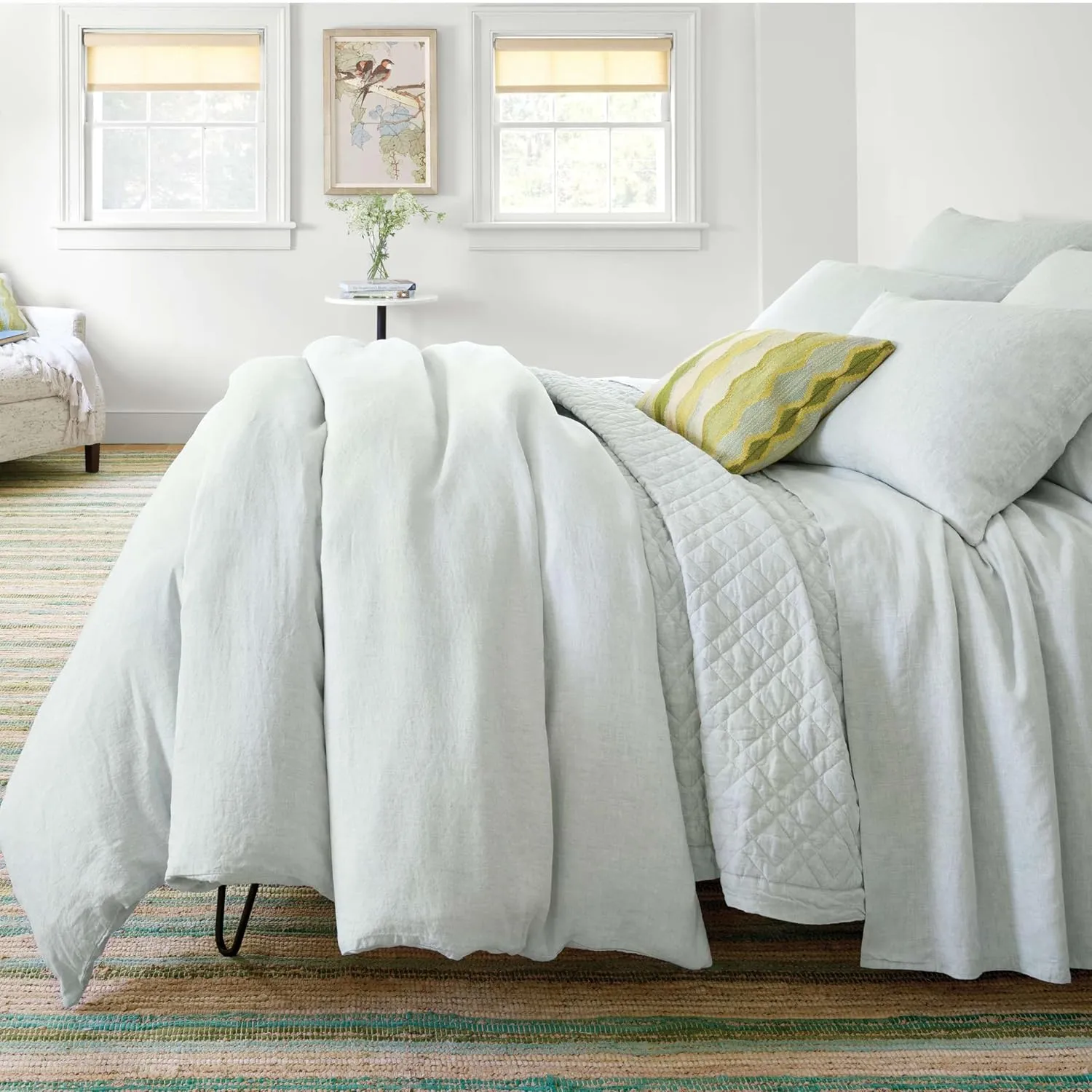 Washed Linen Sky Quilt, King Size, Sky Blue/Blue Solid Pattern