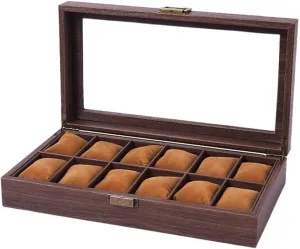 Watch Box 12 Compartments, Large Capacity Imitation Wood Grain Watch Collection Box Multifunctional Jewelry Organizer Watch Holder Watch Organizer