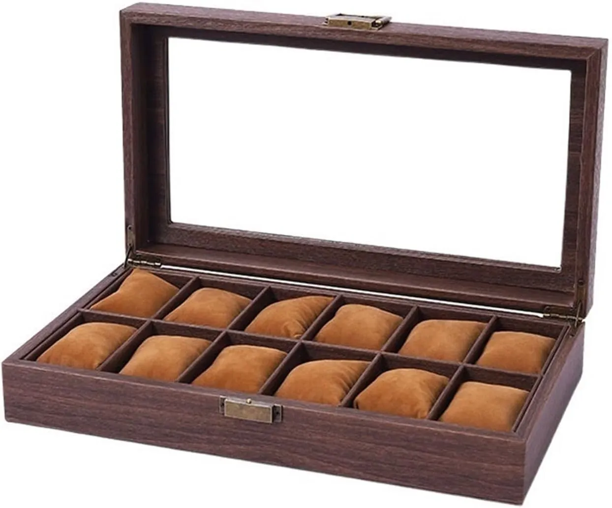Watch Case 12 Compartments, Large Capacity Imitation Wood Grain Watch Collection Box Multifunctional Jewelry Organizer Watch Holder Watch Display Box