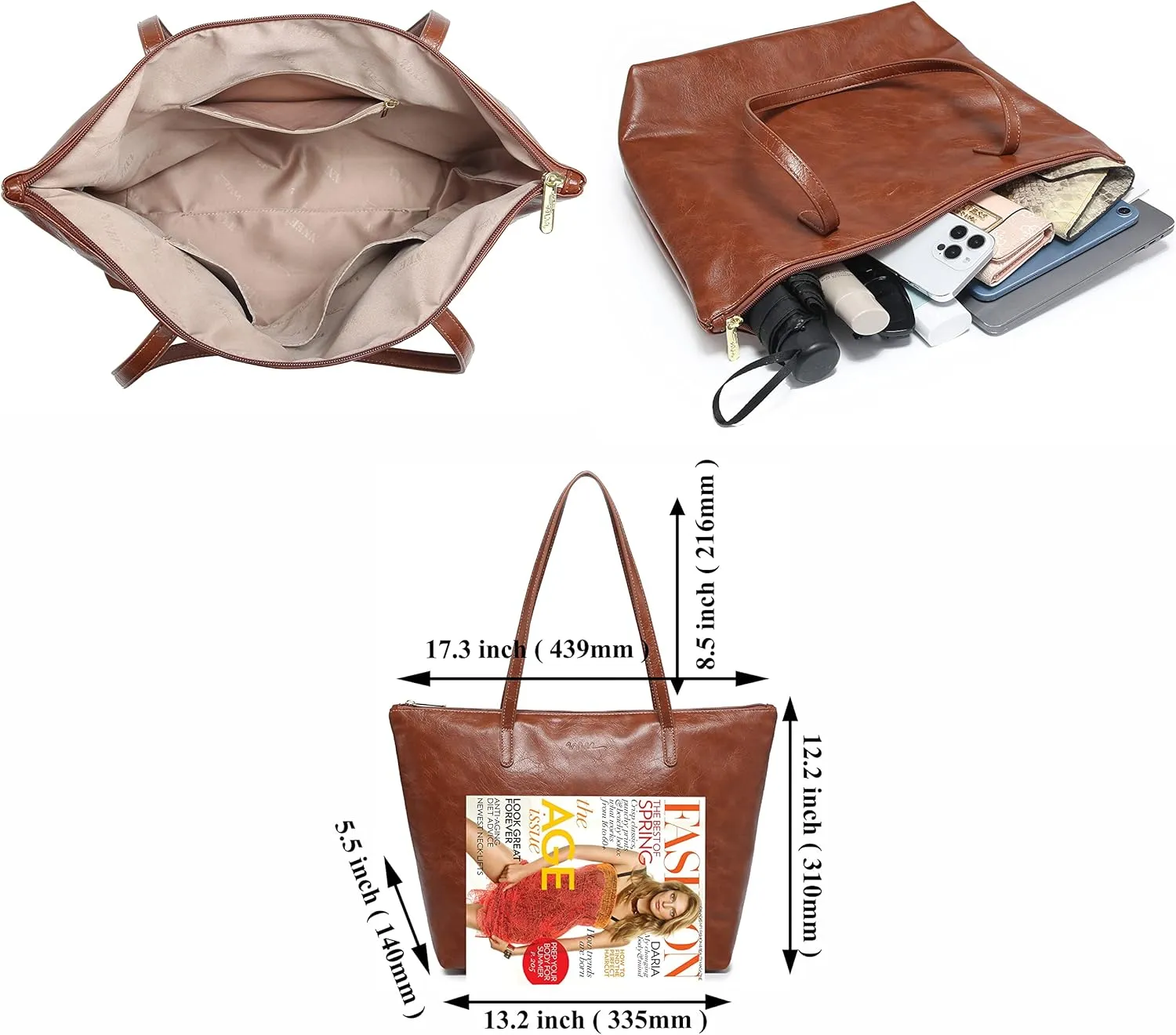 Water Resistance Light Weight Leather Tote Bag Big Capacity Handbag Shoulder Bag