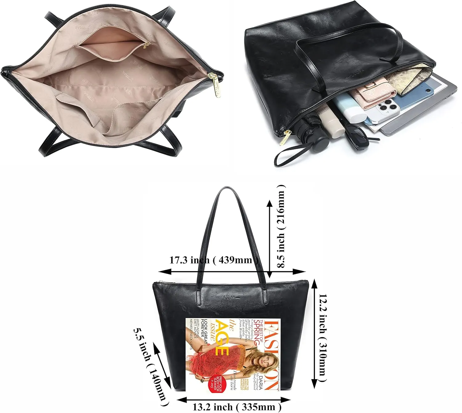 Water Resistance Light Weight Leather Tote Bag Big Capacity Handbag Shoulder Bag