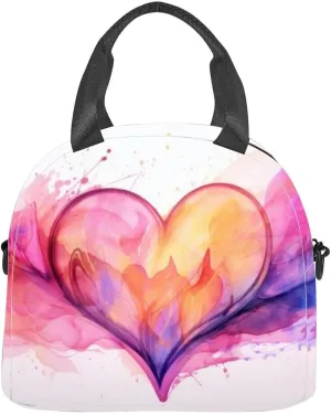 Watercolor abstract heart pink tones beautiful artistic streaks and Insulated Adult Lunch Bag with Shoulder Strap for Women Lightweight Reusable Portable Freezable Lunch Tote Bag for Work Picnic