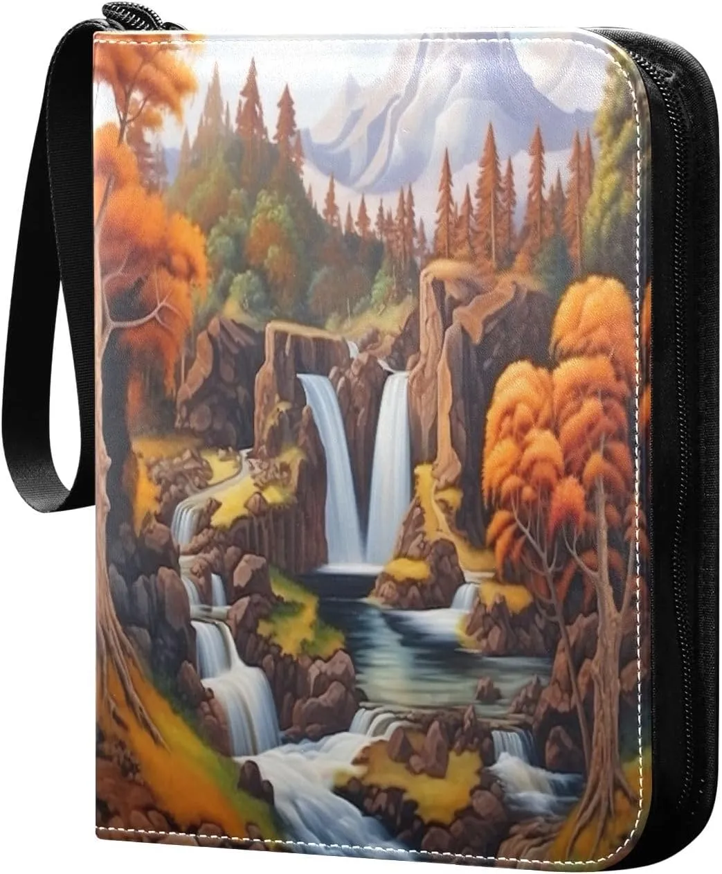 Waterfall Painting Card Binder with Double Sided PU Leather Holder Albums Book with 400 Pockets for Collectible Trading Card Games Card