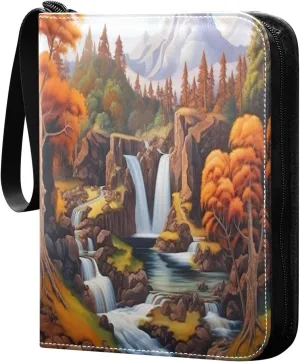 Waterfall Painting Card Binder with Double Sided PU Leather Holder Albums Book with 400 Pockets for Collectible Trading Card Games Card