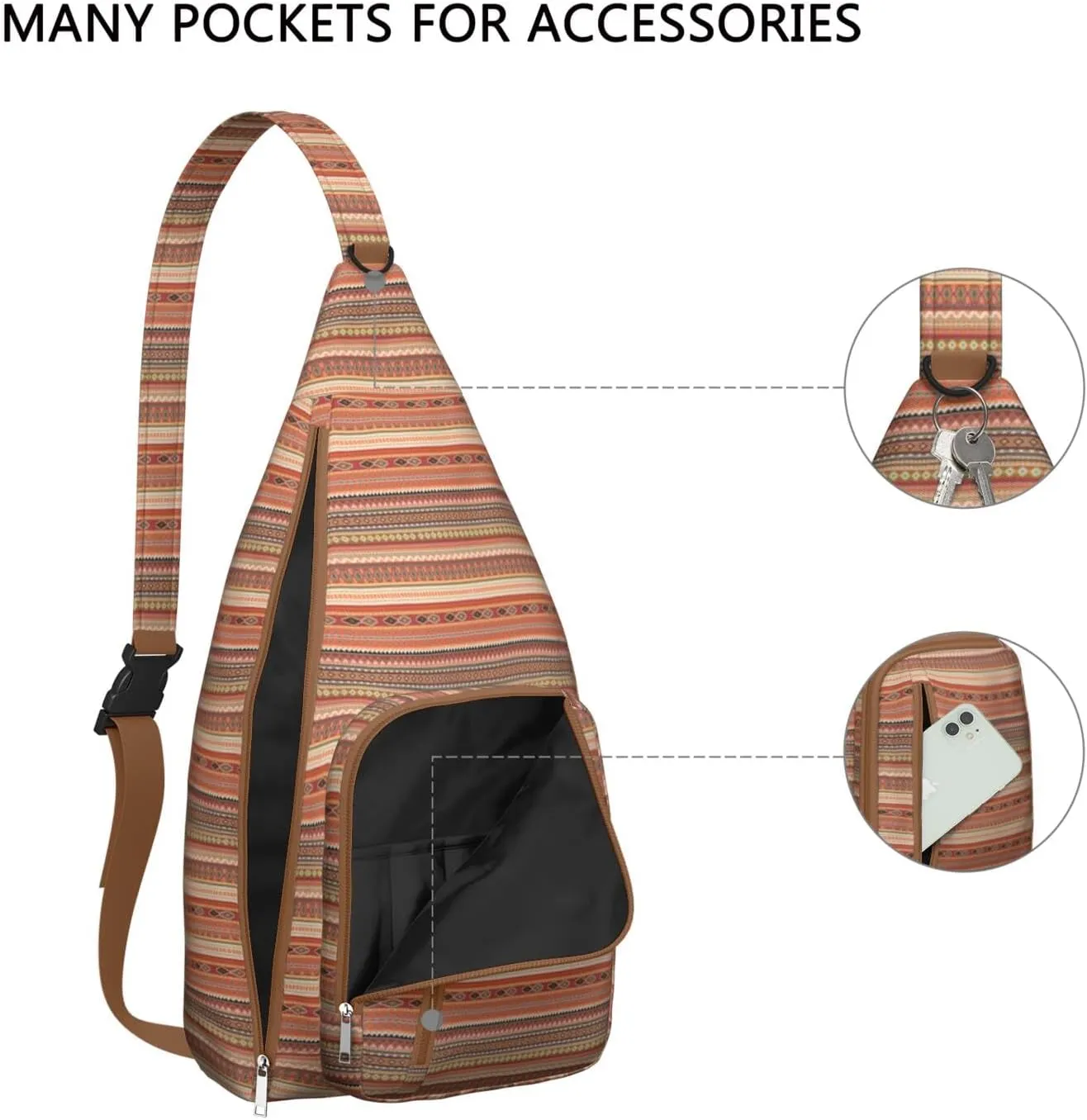 Waterproof Boho Sling Bag Backpack for Men Women Vintage Crossbody Daypack Adjustable Shoulder Chest Bag for Hiking Travel