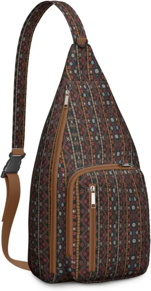 Waterproof Boho Sling Bag Backpack for Men Women Vintage Crossbody Daypack Adjustable Shoulder Chest Bag for Hiking Travel