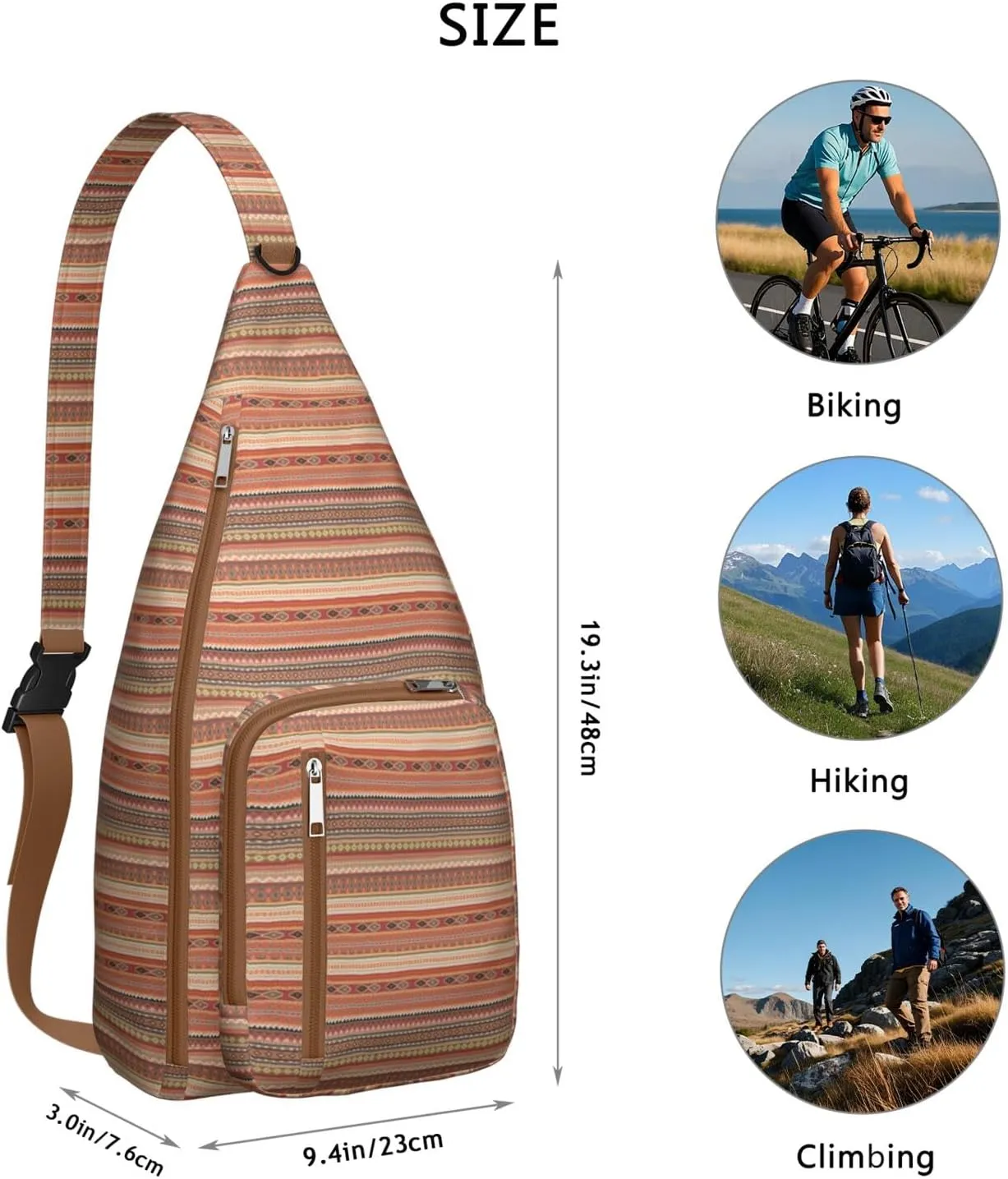 Waterproof Boho Sling Bag Backpack for Men Women Vintage Crossbody Daypack Adjustable Shoulder Chest Bag for Hiking Travel