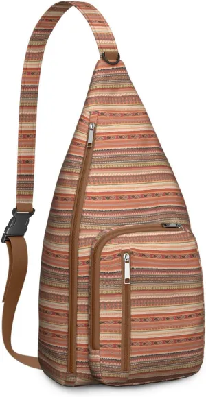 Waterproof Boho Sling Bag Backpack for Men Women Vintage Crossbody Daypack Adjustable Shoulder Chest Bag for Hiking Travel