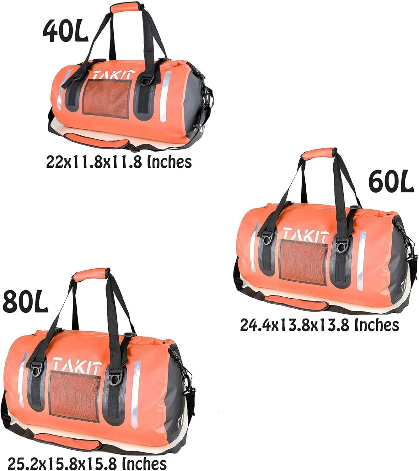 Waterproof Duffle Bag Travel Dry Bag 500D PVC for Motorcycle Tail Kayaking Rafting Boating Swimming Camping Hiking Beach Fishing (Orange, 60L)
