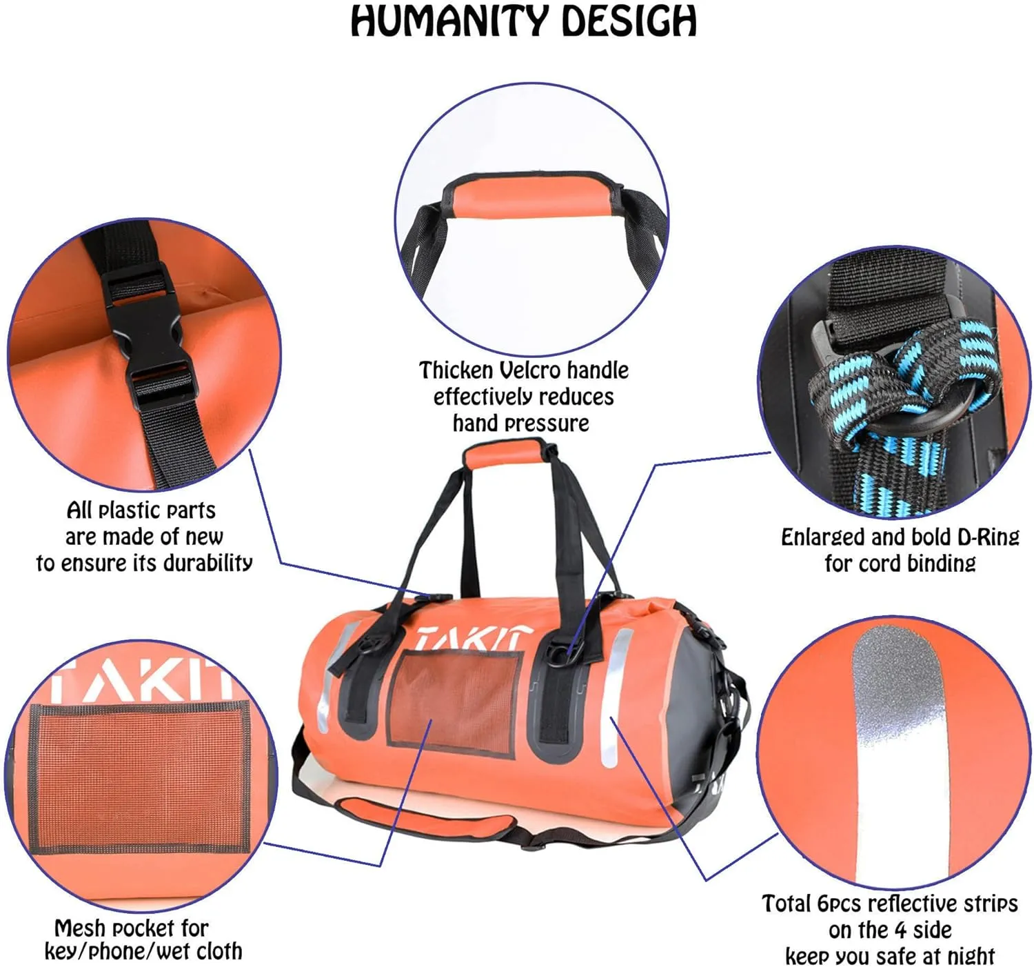Waterproof Duffle Bag Travel Dry Bag 500D PVC for Motorcycle Tail Kayaking Rafting Boating Swimming Camping Hiking Beach Fishing (Orange, 60L)