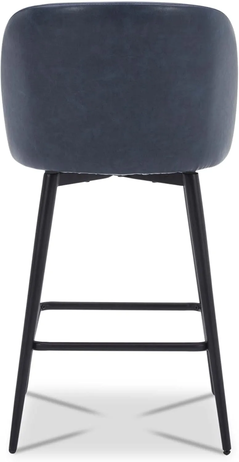 Watson & Whitely Counter Height Bar Stools Set of 2, 360° Swivel Upholstered Barstools with Backs and Metal Legs, 26" H Seat Height, Faux Leather in Blue