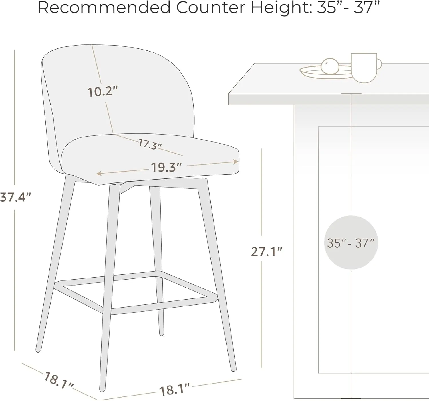 Watson & Whitely Counter Height Bar Stools Set of 2, 360° Swivel Upholstered Barstools with Backs and Metal Legs, 26" H Seat Height, Faux Leather in Blue