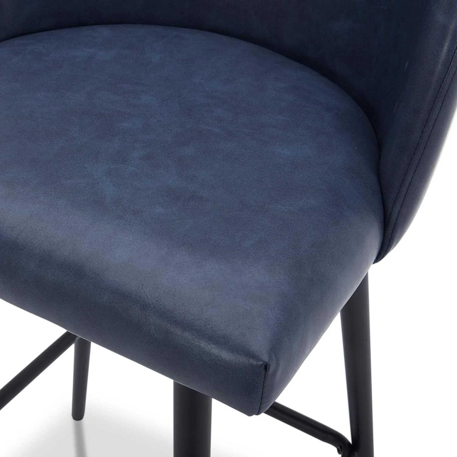 Watson & Whitely Counter Height Bar Stools Set of 2, 360° Swivel Upholstered Barstools with Backs and Metal Legs, 26" H Seat Height, Faux Leather in Blue