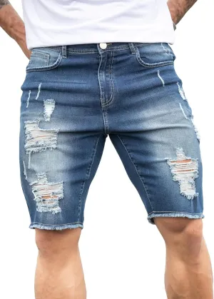 WDIRARA Men's Ripped Denim Shorts Straight Leg Raw Hem Frayed Distressed Jean Shorts Pants