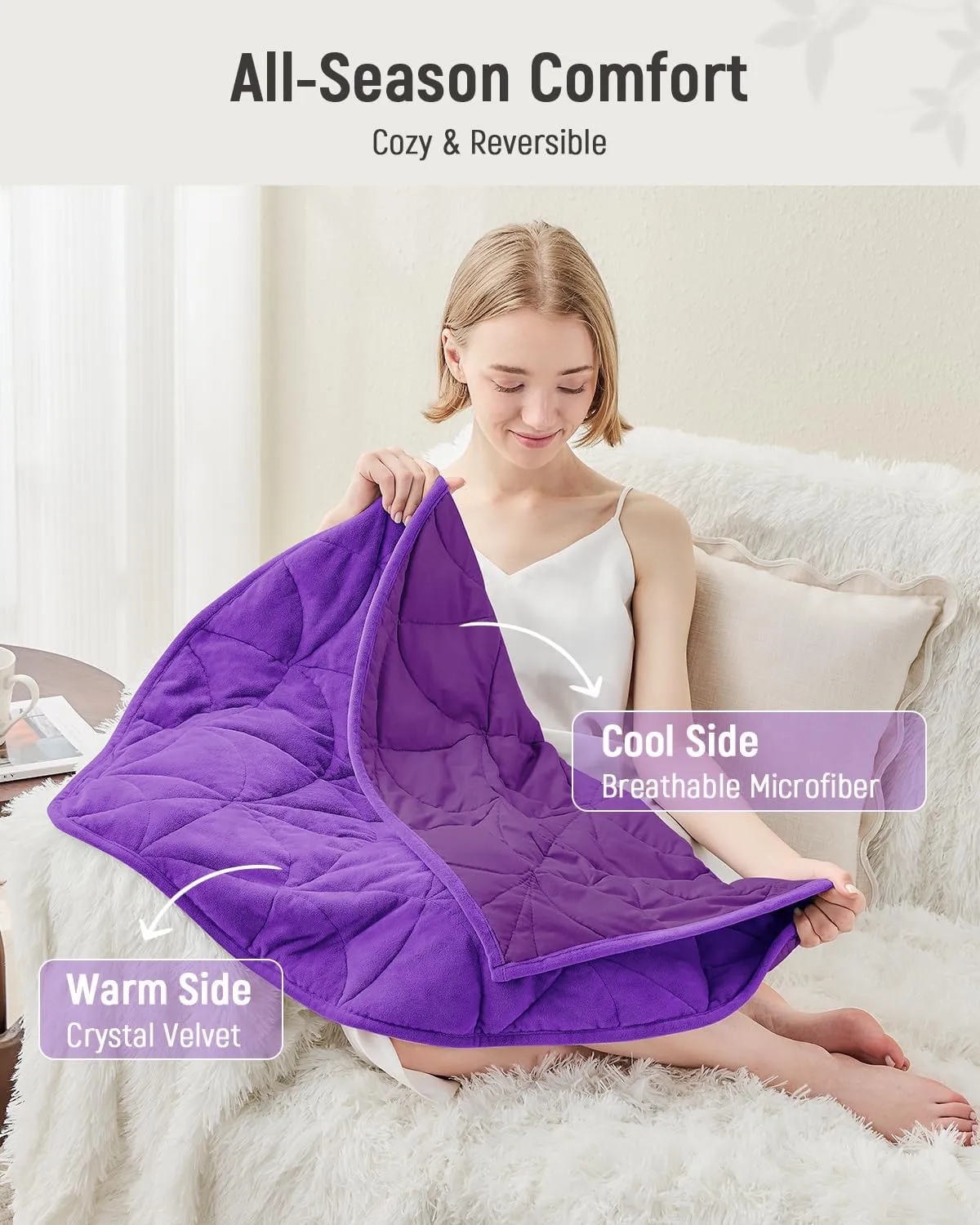 Weighted Lap Blanket 5 lbs for Adults, Luxury Soft Small Weighted Blanket, Compact Portable Weighted Lap Pad for Relaxation, Sleeping, Travel, All-Season Use, Deep Purple, 30" x 40"