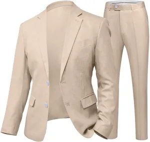 Wemaliyzd Mens Linen Suit Wedding 2 Piece Slim Fit Summer Blazer Coat Pants