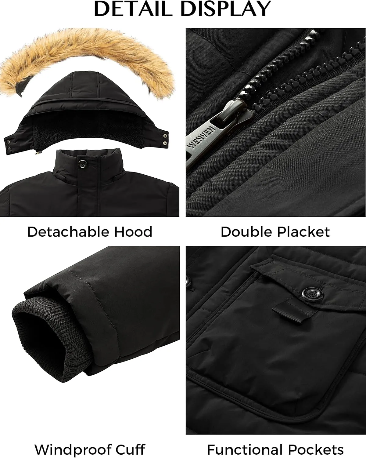 WenVen Men's Winter Coat Warm Parka Jacket with Faux Fur Removable Hood