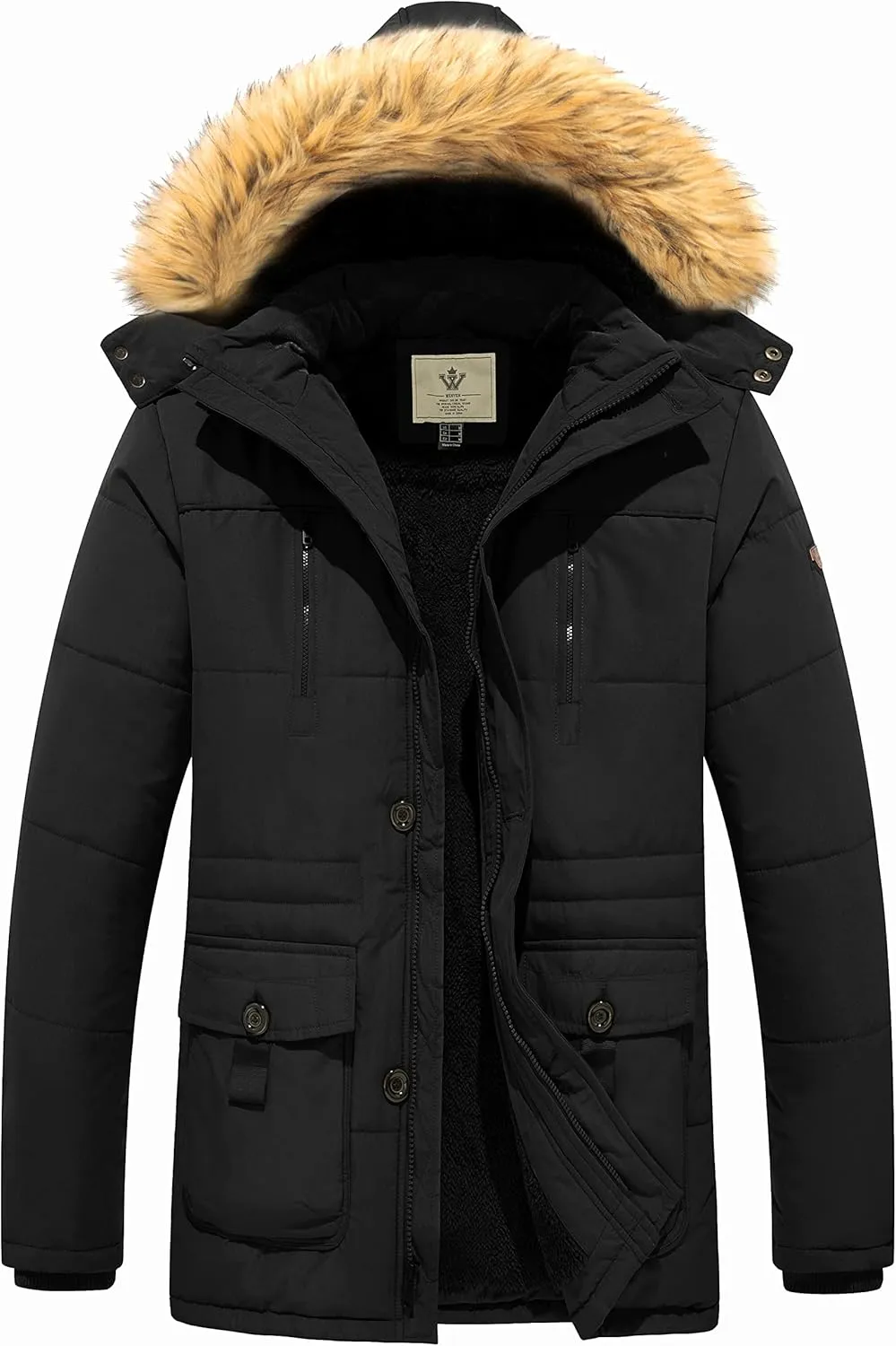 WenVen Men's Winter Coat Warm Parka Jacket with Faux Fur Removable Hood