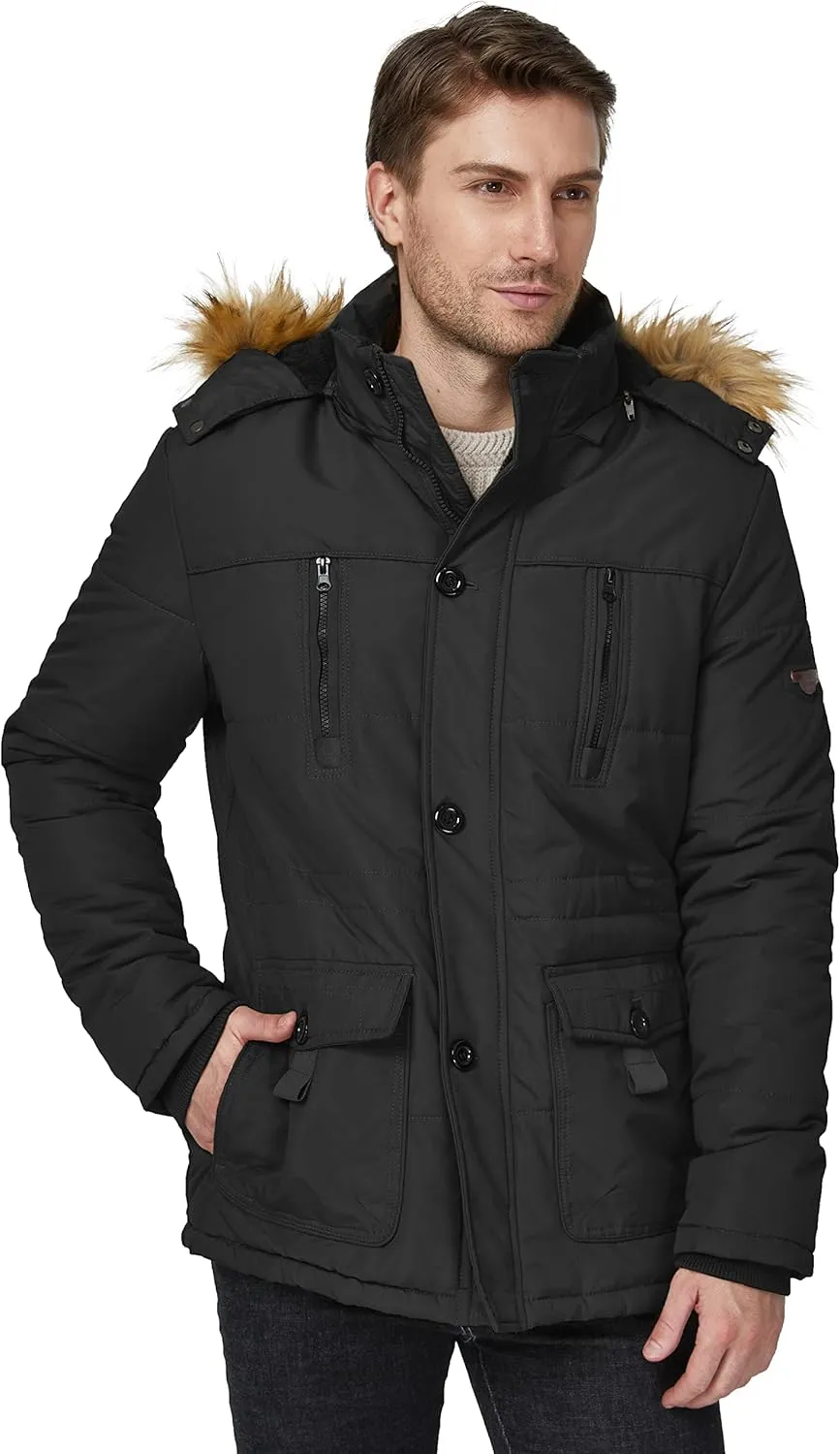 WenVen Men's Winter Coat Warm Parka Jacket with Faux Fur Removable Hood