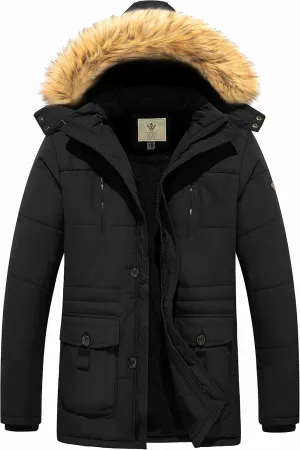 WenVen Men's Winter Coat Warm Parka Jacket with Faux Fur Removable Hood