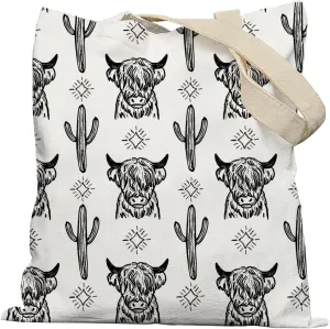 Western Tote Bag, Western Cow Canvas Tote Bags for Women, Western Gifts for Women, Cowgirl Gifts, Western Stuff for Women, Cowgirl Stuff, Reusable Grocery Bags Shopping Bags