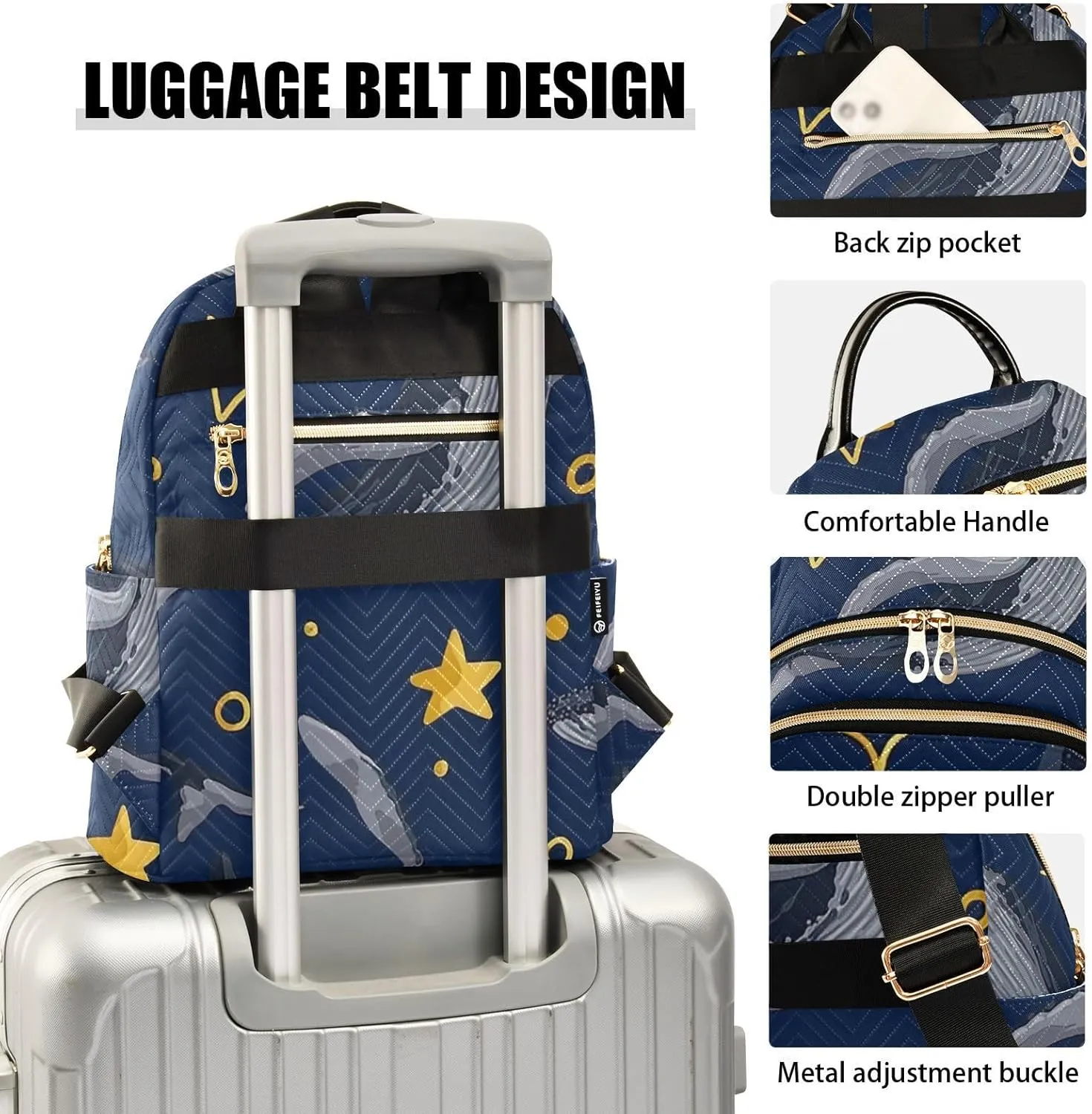 Whale Mini Backpack Purse for Women Cute Backpack Light Weight Fashion Daypack for Work Travel Daily Backpack with Leather Carrying Handle (Medium Pattren 2)