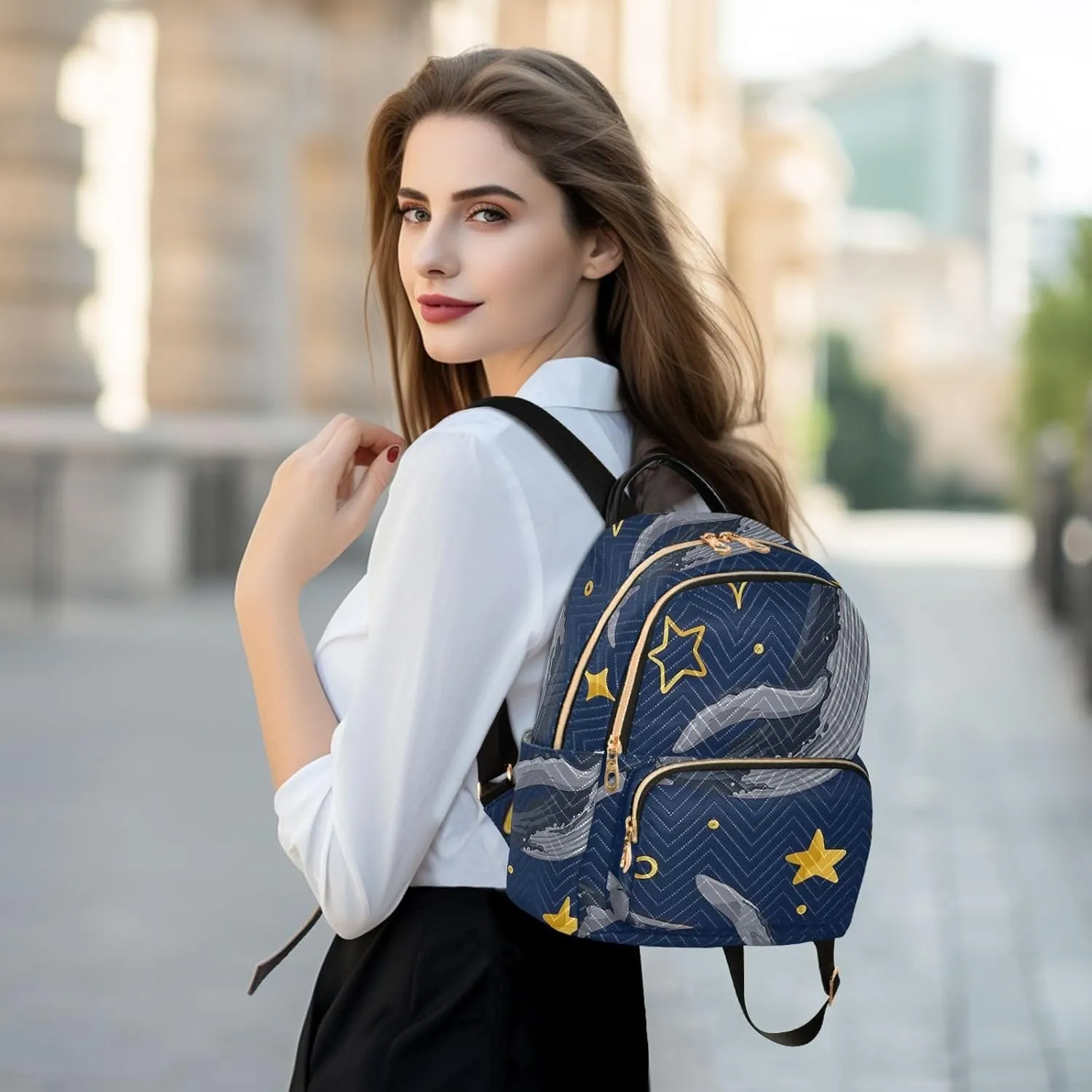 Whale Mini Backpack Purse for Women Cute Backpack Light Weight Fashion Daypack for Work Travel Daily Backpack with Leather Carrying Handle (Medium Pattren 2)
