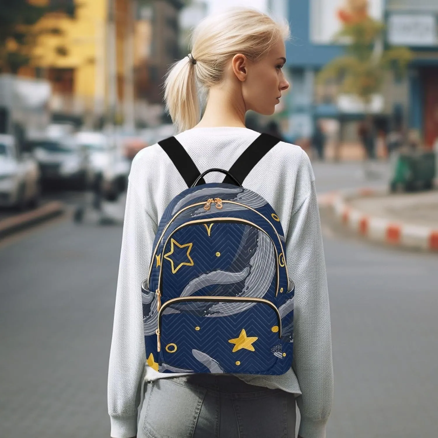 Whale Mini Backpack Purse for Women Cute Backpack Light Weight Fashion Daypack for Work Travel Daily Backpack with Leather Carrying Handle (Medium Pattren 2)