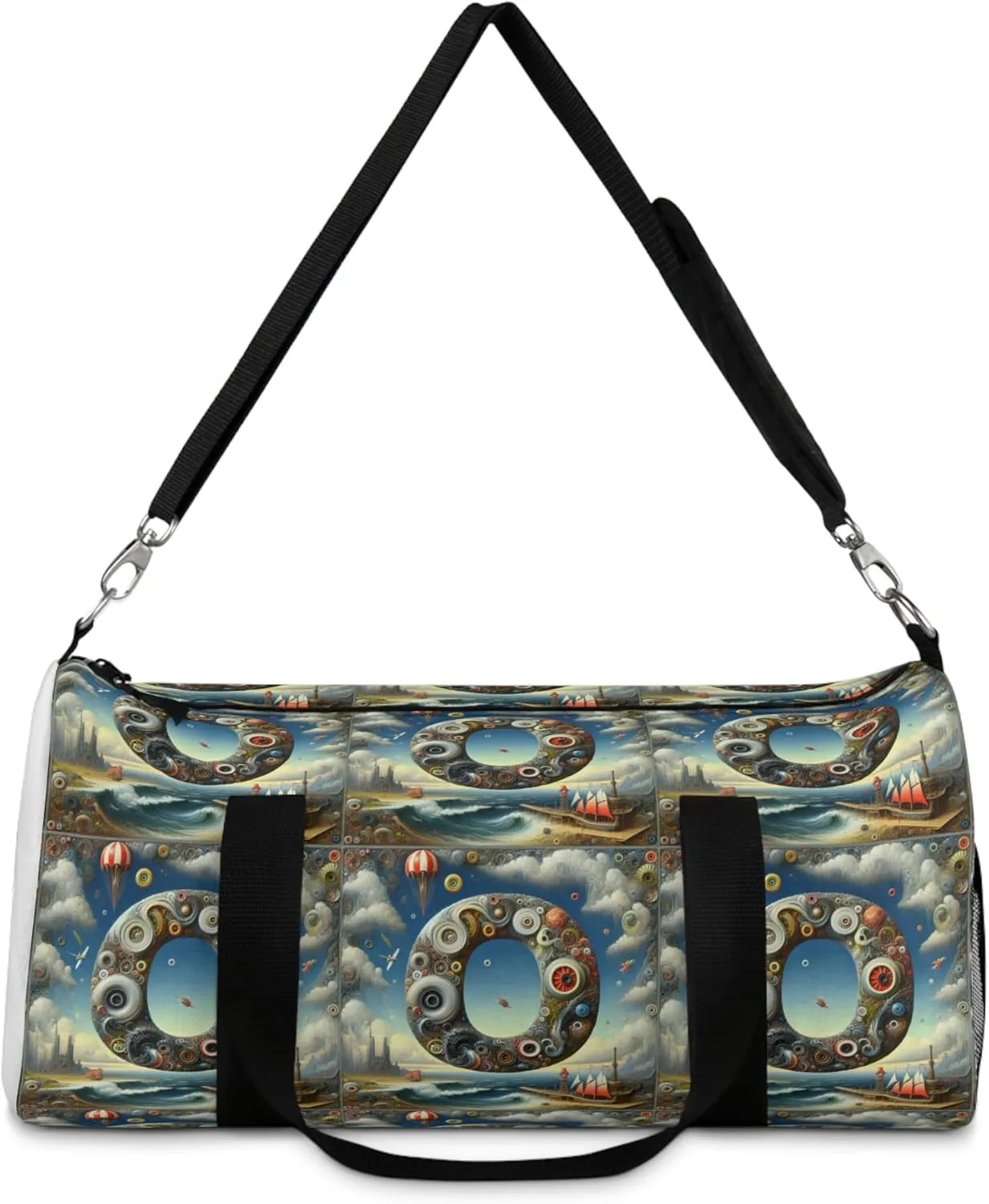 Whimsical Adventurer Duffel Bag, Travel Gym Weekender Unique Design Gift for Explorers Artistic Luggage Dali Style Letter O