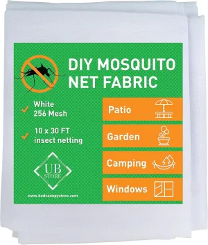 White DIY Mosquito Net Fabric | 10x30 FT Netting | Insect Cover for Garden, Patio, Outdoor & Windows | Multiple Sizes in Black, White & Green | Raised Bed Screen Mesh Barrier