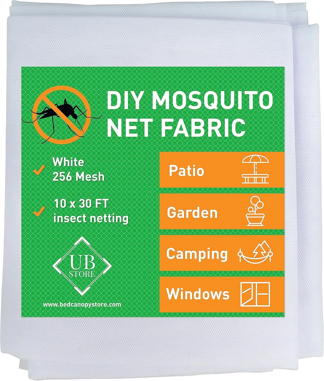 White DIY Mosquito Net Fabric | 10x30 FT Netting | Insect Cover for Garden, Patio, Outdoor & Windows | Multiple Sizes in Black, White & Green | Raised Bed Screen Mesh Barrier